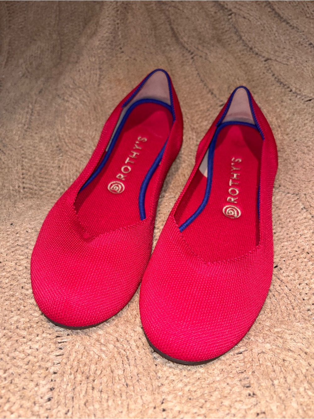 Rothy’s The Flat Hot Pink Blue Trim Ballet Flats Women’s Size 10 US